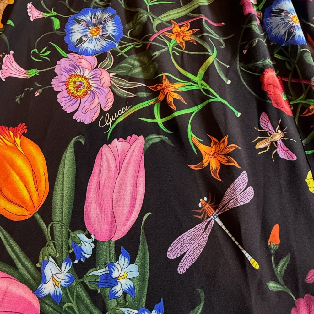 Gucci Flora Print Silk Wide Leg Pants Black Floral A003ZB ZAUU3 IT 38 - Picture 8 of 8